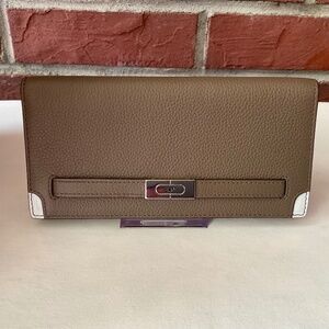 NEW Tory Burch T Textured Slim Wallet Wild Mushroom Leather NWOT